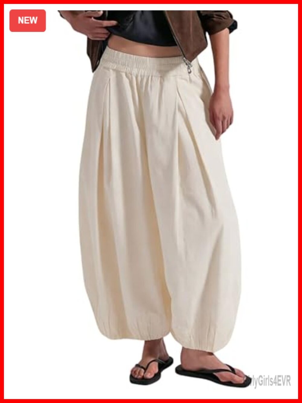 Baggy Wide Leg Barrel Pants Pull On Cropped Cotton Casual